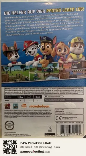 PAW Patrol: On a Roll! Nintendo Switch, Germany box back