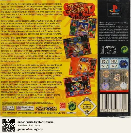 Super Puzzle Fighter II Turbo PlayStation, PAL box back