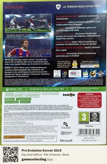 Pro Evolution Soccer 2015 Xbox 360, France box back