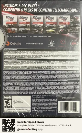 Need for Speed Rivals Computer, NTSC box back