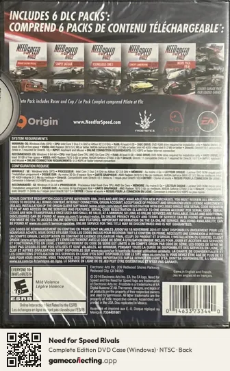 Need for Speed Rivals Computer, NTSC box back