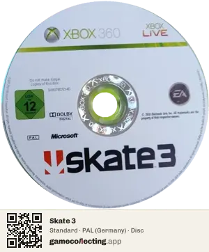 Skate 3 Xbox 360, PAL disc