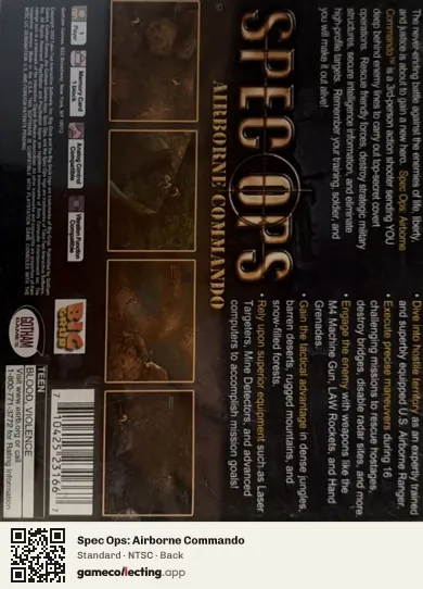 Spec Ops: Airborne Commando PlayStation, NTSC box back