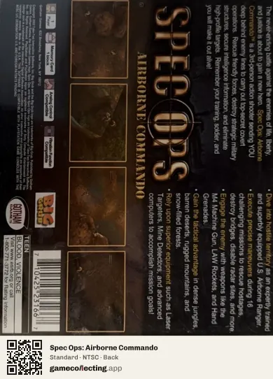 Spec Ops: Airborne Commando PlayStation, NTSC box back
