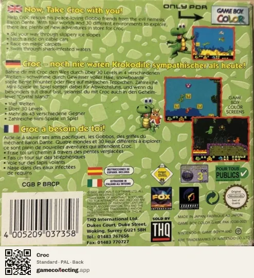Croc Game Boy Color, PAL box back