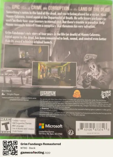 Grim Fandango Remastered Xbox One, NTSC box back