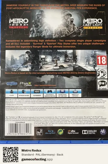 Metro Redux PlayStation 4, Germany box back