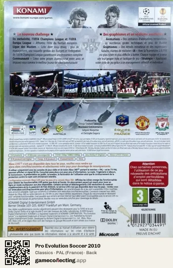 Pro Evolution Soccer 2010 Xbox 360, France box back