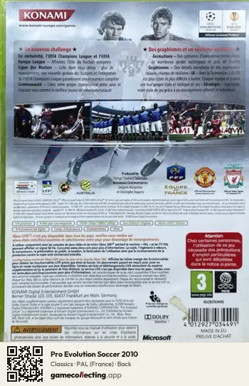 Pro Evolution Soccer 2010 Xbox 360, France box back