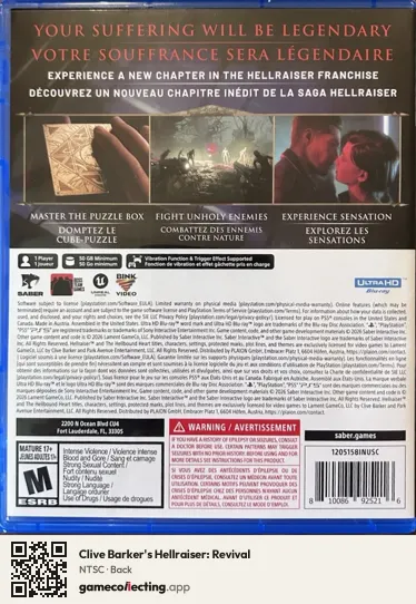 Clive Barker's Hellraiser: Revival PlayStation 5, NTSC box back