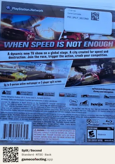 Split/Second PlayStation 3, NTSC box back