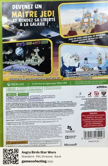 Angry Birds Star Wars Xbox 360, France box back
