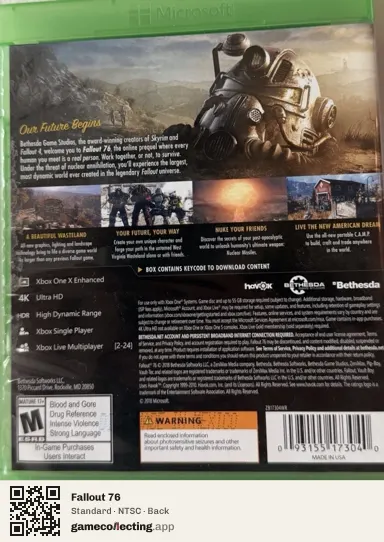 Fallout 76 Xbox One, NTSC box back