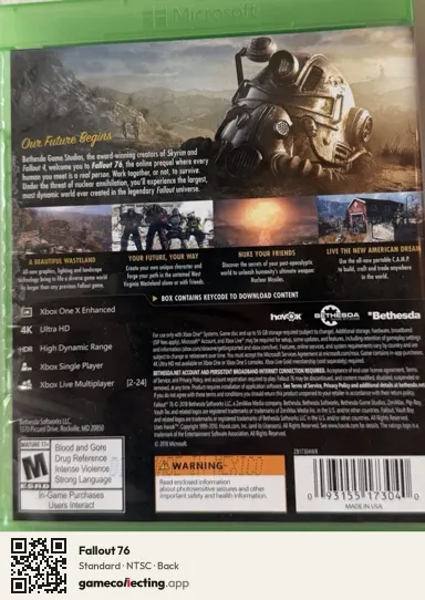 Fallout 76 Xbox One, NTSC box back