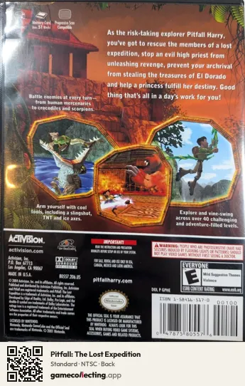 Pitfall: The Lost Expedition Nintendo GameCube, NTSC box back