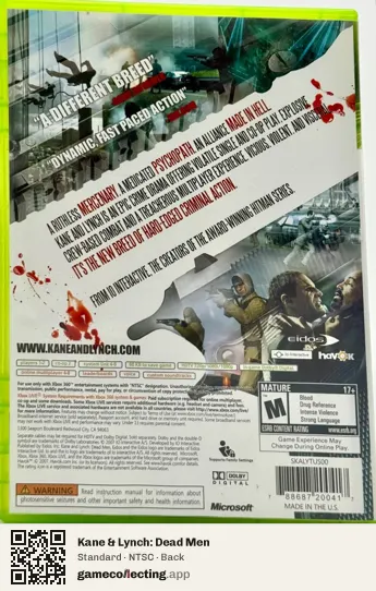 Kane & Lynch: Dead Men Xbox 360, NTSC box back