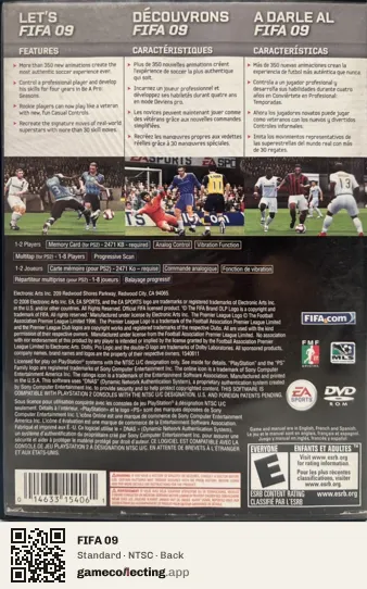 FIFA 09 PlayStation 2, NTSC box back