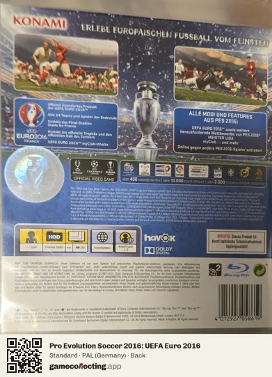 Pro Evolution Soccer 2016: UEFA Euro 2016 PlayStation 3, Germany box back