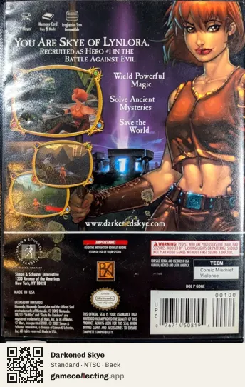 Darkened Skye Nintendo GameCube, NTSC box back