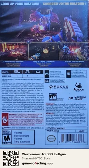 Warhammer 40,000: Boltgun Nintendo Switch, NTSC box back
