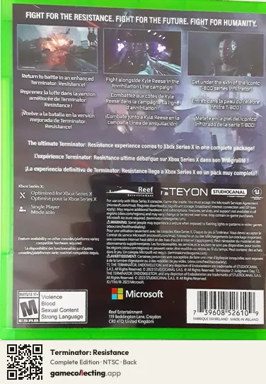 Terminator: Resistance Xbox Series X, NTSC box back