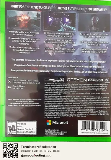 Terminator: Resistance Xbox Series X, NTSC box back