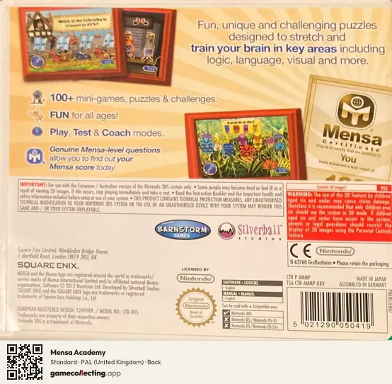 Mensa Academy Nintendo 3DS, United Kingdom box back