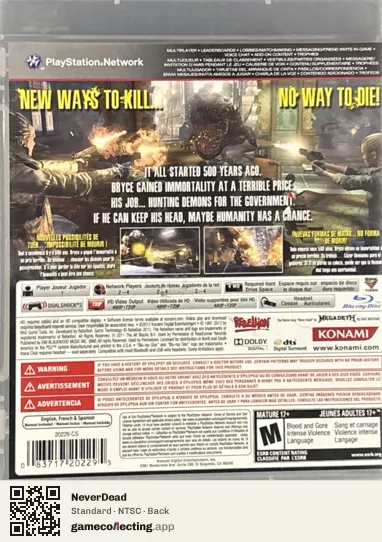 NeverDead PlayStation 3, NTSC box back