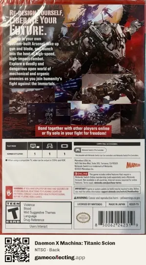 Daemon X Machina: Titanic Scion Nintendo Switch 2, NTSC box back