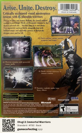Otogi 2: Immortal Warriors Xbox, NTSC box back