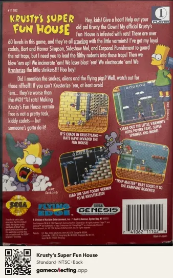 Krusty's Super Fun House Sega Mega Drive / Genesis, NTSC box back
