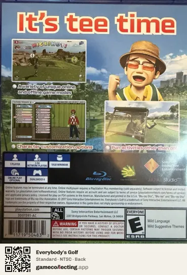 Everybody's Golf PlayStation 4, NTSC box back