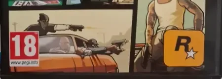 Grand Theft Auto: San Andreas, the PEGI square on its front