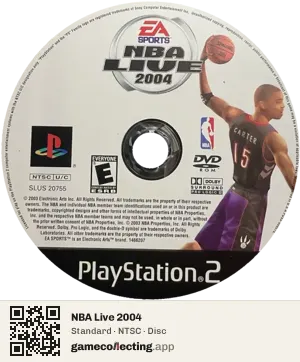NBA Live 2004 PlayStation 2, NTSC disc