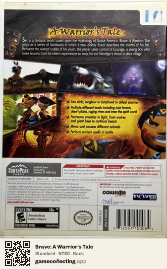 Brave: A Warrior's Tale Nintendo Wii, NTSC box back