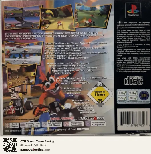 CTR Crash Team Racing PlayStation, PAL box back