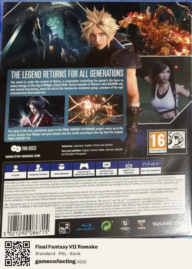 Final Fantasy VII Remake PlayStation 4, PAL box back