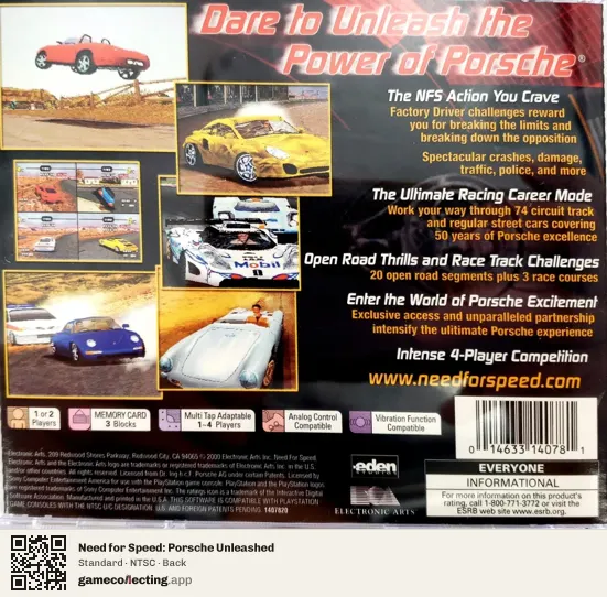 Need for Speed: Porsche Unleashed PlayStation, NTSC box back