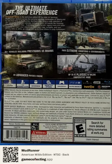 MudRunner PlayStation 4, NTSC box back