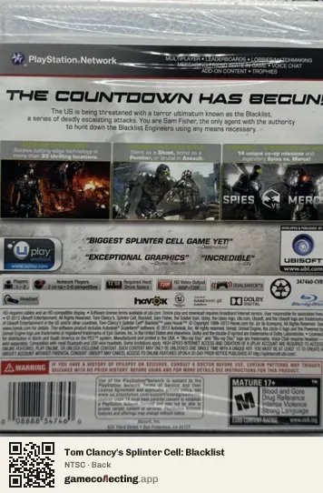 Tom Clancy's Splinter Cell: Blacklist PlayStation 3, NTSC box back