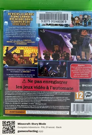 Minecraft: Story Mode Xbox One, France box back