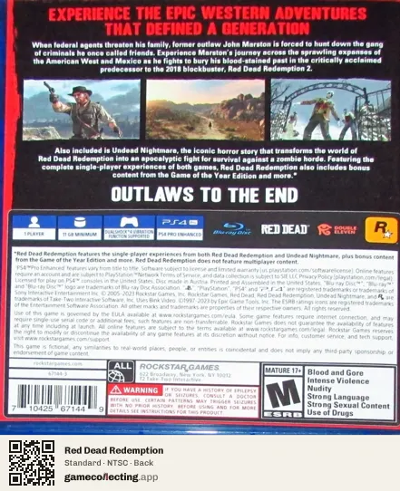 Red Dead Redemption PlayStation 4, NTSC box back