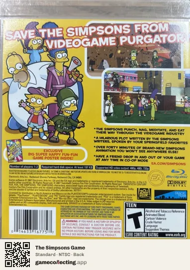 The Simpsons Game PlayStation 3, NTSC box back