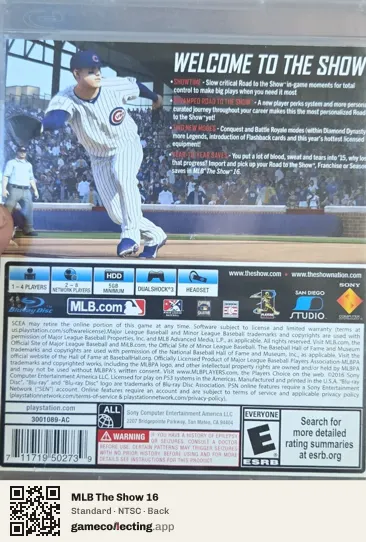 MLB The Show 16 PlayStation 3, NTSC box back