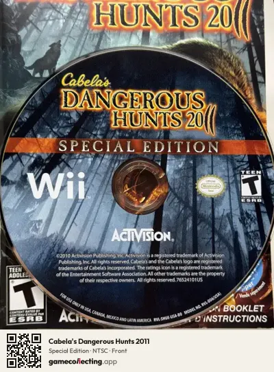 Cabela's Dangerous Hunts 2011 Nintendo Wii, NTSC box front