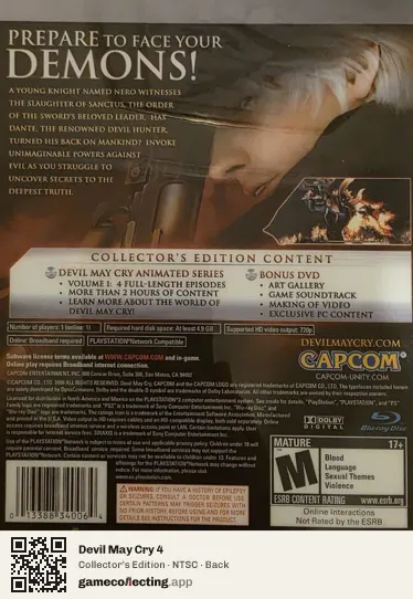 Devil May Cry 4 PlayStation 3, NTSC box back