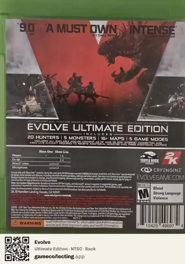 Evolve Xbox One, NTSC box back
