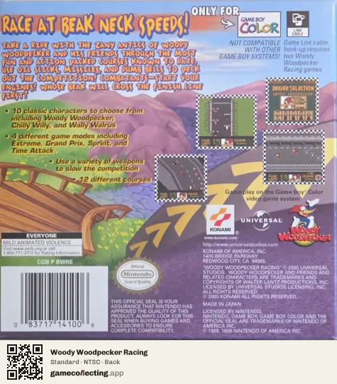 Woody Woodpecker Racing Game Boy Color, NTSC box back