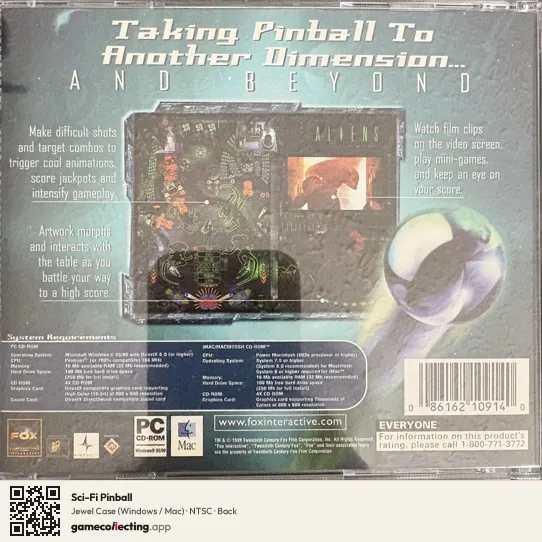 Sci-Fi Pinball Computer, NTSC box back
