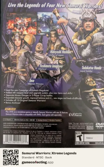 Samurai Warriors: Xtreme Legends PlayStation 2, NTSC box back